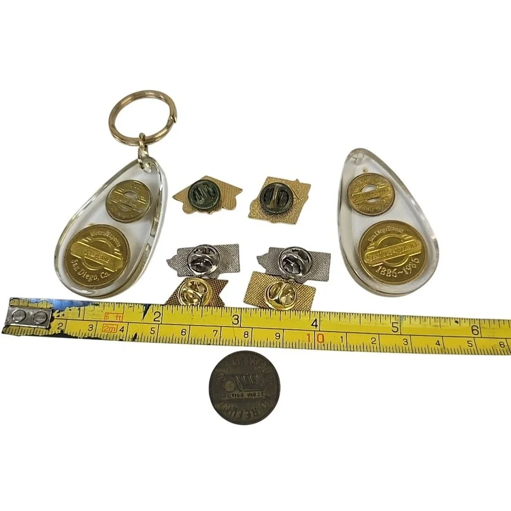 MTS San Diego Transit Pins Bundle of 9 1998-2001‎ Service Awards Token Key Fobs